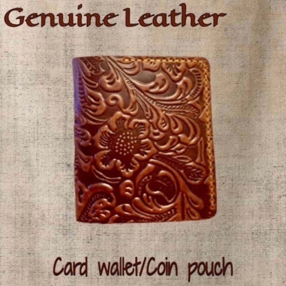 Premium Embossed Handmade Calfskin Leather Compact Wallet w/Coin Pouch NWT